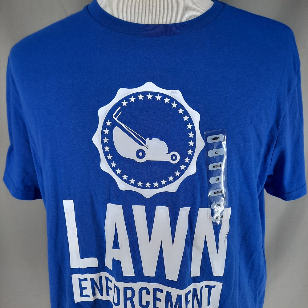 NEW Lawn Enforcement Blue T-Shirt Men's Size XL Mower Grass Cutting Landscaping